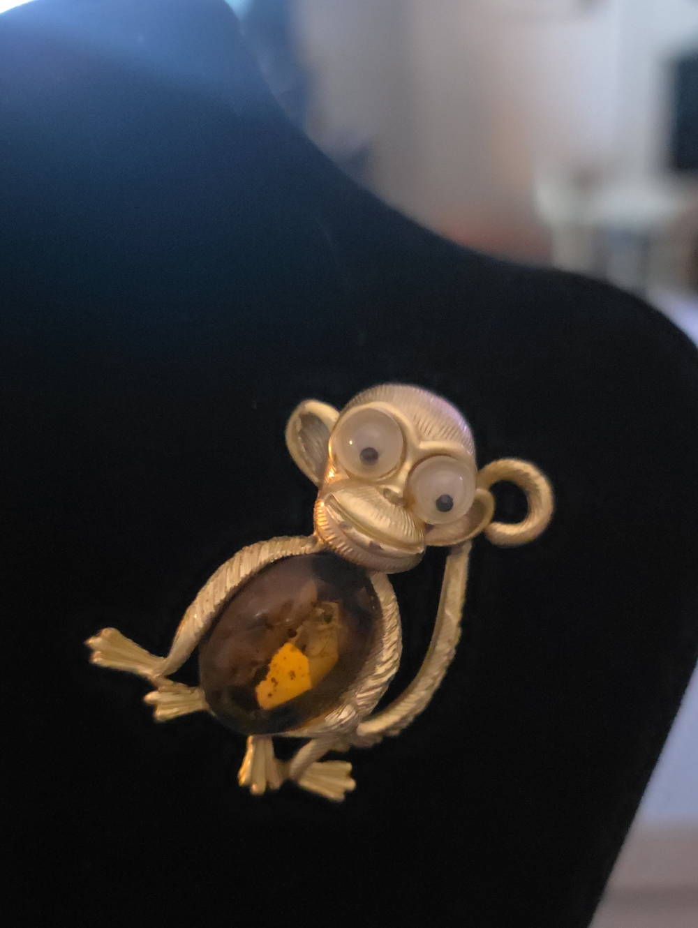 Gold-Tone Amber Monkey Pendant Necklace - Women Jewelry